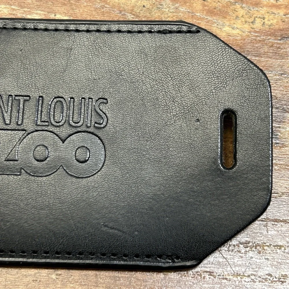 Saint Louis Zoo Black Leather Luggage Tag No Strap Unique Find Collectors Item